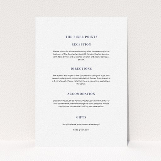A wedding insert card design named "To the right". It is an A6 card in a portrait orientation. "To the right" is available as a flat card, with mainly white colouring.