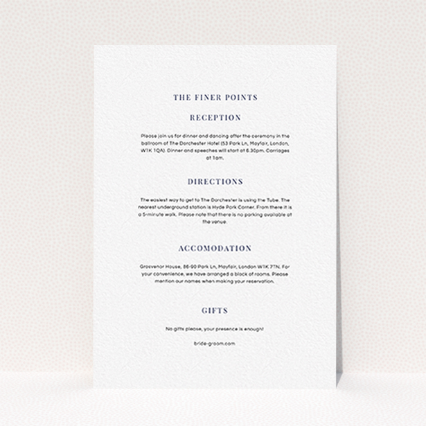 A wedding insert card design named "To the right". It is an A6 card in a portrait orientation. "To the right" is available as a flat card, with mainly white colouring.