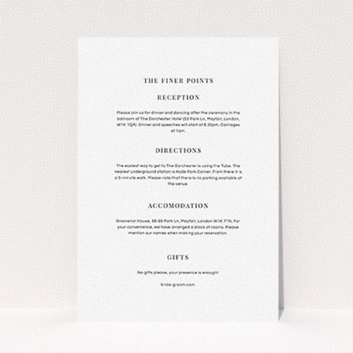 A wedding insert card design titled "To the right". It is an A6 card in a portrait orientation. "To the right" is available as a flat card, with mainly white colouring.