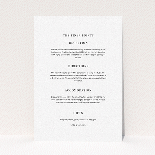 A wedding insert card design titled "To the right". It is an A6 card in a portrait orientation. "To the right" is available as a flat card, with mainly white colouring.