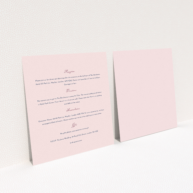 A wedding insert card named "Wedding bells". It is a square (148mm x 148mm) card in a square orientation. "Wedding bells" is available as a flat card, with mainly light pink colouring.