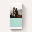 A wedding invitation for whatsapp named "Mint Bottom Simple". It is a smartphone screen sized invite in a portrait orientation. It is a photographic wedding invitation for whatsapp with room for 1 photo. "Mint Bottom Simple" is available as a flat invite, with tones of green and white.