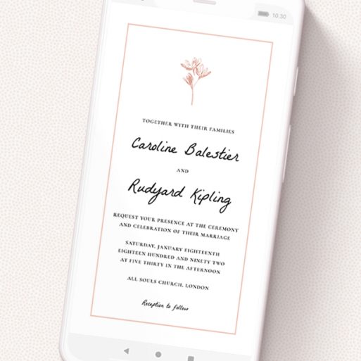 A wedding invitation for whatsapp design titled 'My little daisy'. It is a smartphone screen sized invite in a portrait orientation. 'My little daisy' is available as a flat invite, with tones of white and pink.