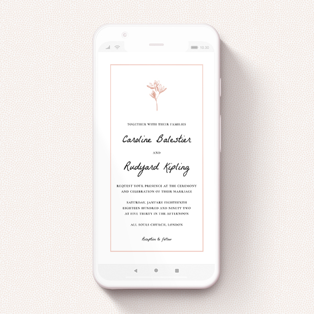 A wedding invitation for whatsapp design titled "My little daisy". It is a smartphone screen sized invite in a portrait orientation. "My little daisy" is available as a flat invite, with tones of white and pink.