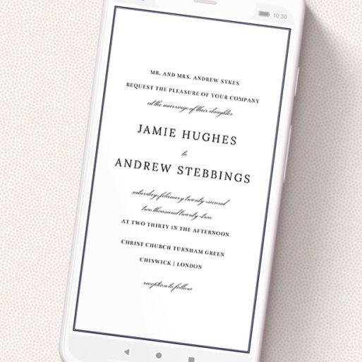 A wedding invitation for whatsapp design called 'Oh so delicate'. It is a smartphone screen sized invite in a portrait orientation. 'Oh so delicate' is available as a flat invite, with tones of white and black.