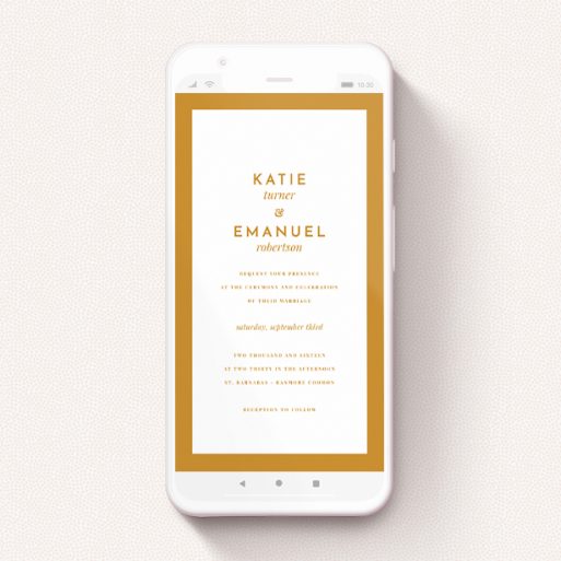 A wedding invitation for whatsapp design named "Script Switch Autumn". It is a smartphone screen sized invite in a portrait orientation. "Script Switch Autumn" is available as a flat invite, with tones of orange and white.
