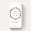 A wedding invitation for whatsapp design called "Spring Florist". It is a smartphone screen sized invite in a portrait orientation. "Spring Florist" is available as a flat invite, with tones of light green and orange.