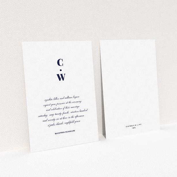 A wedding invite card template titled "Bullet point". It is an A5 invite in a portrait orientation. "Bullet point" is available as a flat invite, with mainly white colouring.