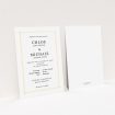 A wedding invite card named "Corner Points". It is an A5 invite in a portrait orientation. "Corner Points" is available as a flat invite, with tones of white and yellow.