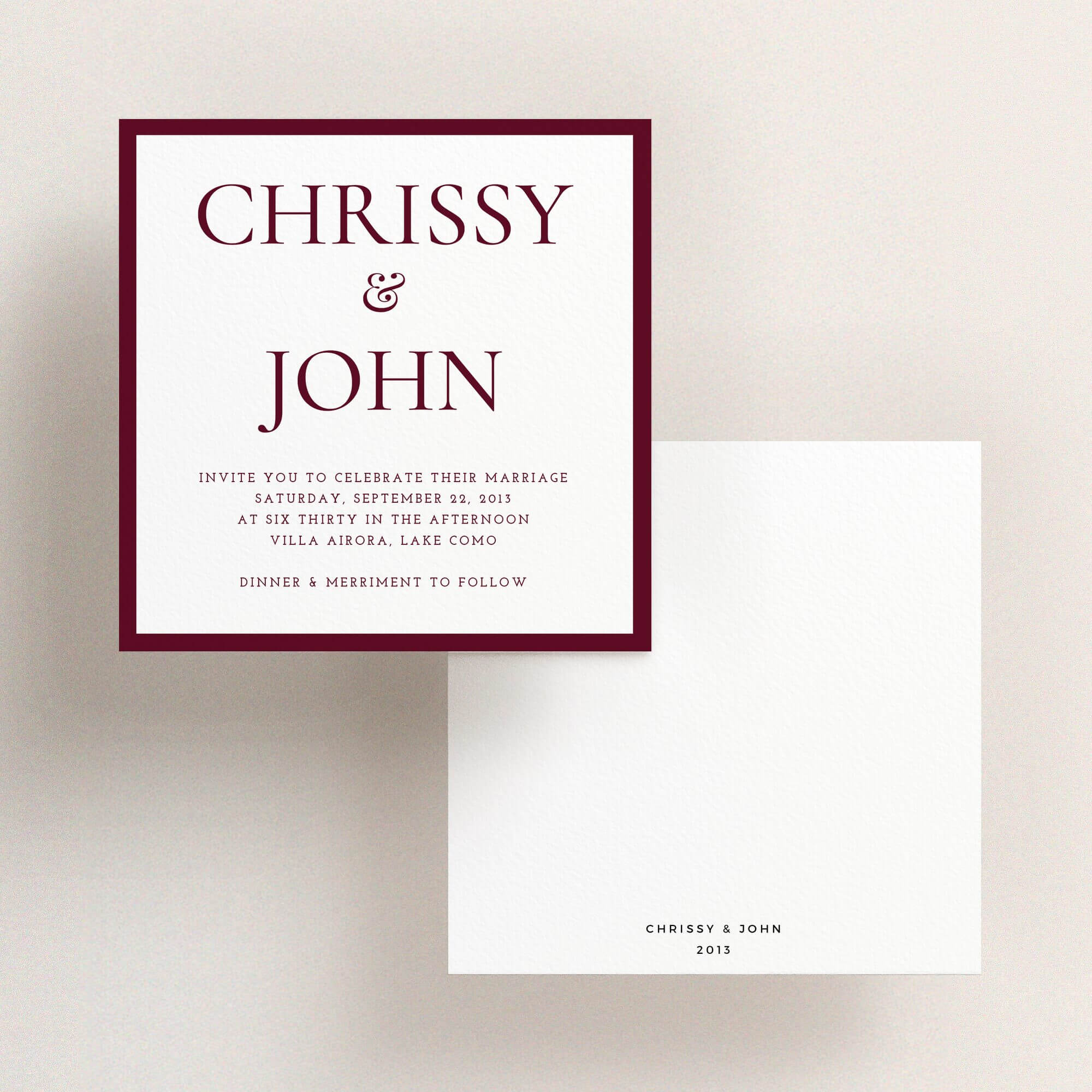 Invite Card Front Front and centre in Personalised Wedding Invitation Cards