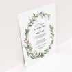 A wedding invite card template titled "Garden Garland". It is an A5 invite in a portrait orientation. "Garden Garland" is available as a flat invite, with tones of faded green, light brown and light green.