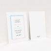 A wedding invite card called "Intersection". It is an A5 invite in a portrait orientation. "Intersection" is available as a flat invite, with tones of blue and pink.