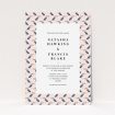 A wedding invite card design named "Lots of Toucans". It is an A5 invite in a portrait orientation. "Lots of Toucans" is available as a flat invite, with tones of pink, blue and orange.