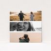 A wedding invite card called "Magic number". It is a square (148mm x 148mm) invite in a square orientation. It is a photographic wedding invite card with room for 3 photos. "Magic number" is available as a flat invite, with mainly white colouring.