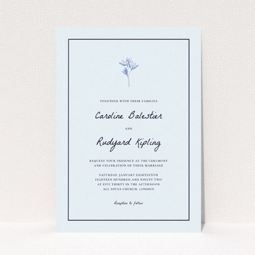A wedding invite card design called "My little daisy". It is an A5 invite in a portrait orientation. "My little daisy" is available as a flat invite, with mainly white colouring.