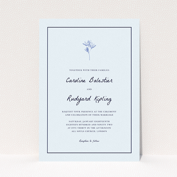 A wedding invite card design called "My little daisy". It is an A5 invite in a portrait orientation. "My little daisy" is available as a flat invite, with mainly white colouring.