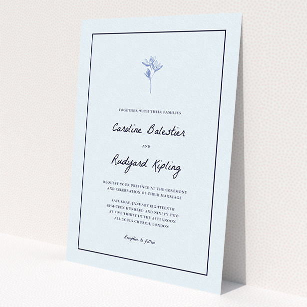 A wedding invite card design called 'My little daisy'. It is an A5 invite in a portrait orientation. 'My little daisy' is available as a flat invite, with mainly white colouring.