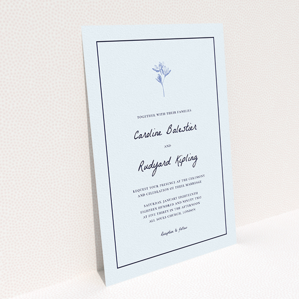 A wedding invite card design called "My little daisy". It is an A5 invite in a portrait orientation. "My little daisy" is available as a flat invite, with mainly white colouring.