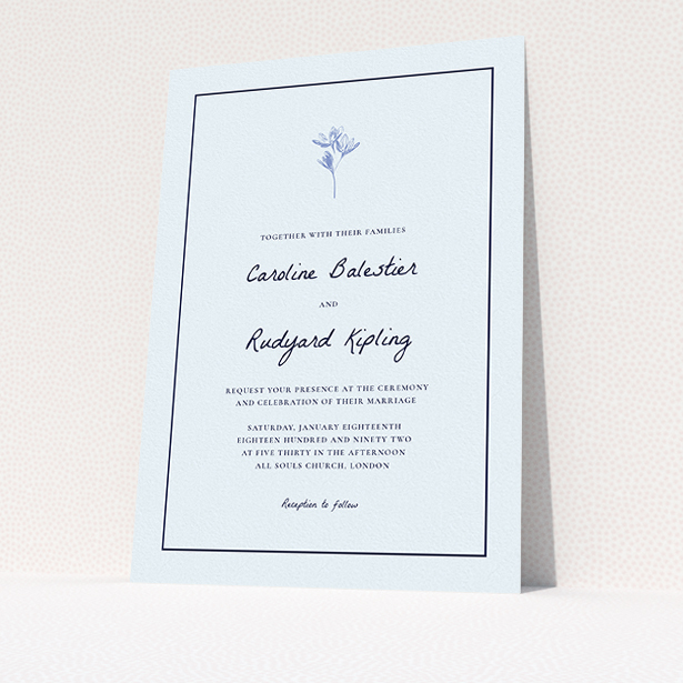 A wedding invite card design called "My little daisy". It is an A5 invite in a portrait orientation. "My little daisy" is available as a flat invite, with mainly white colouring.