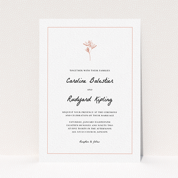 A wedding invite card template titled "My little daisy". It is an A6 invite in a portrait orientation. "My little daisy" is available as a flat invite, with tones of white and pink.