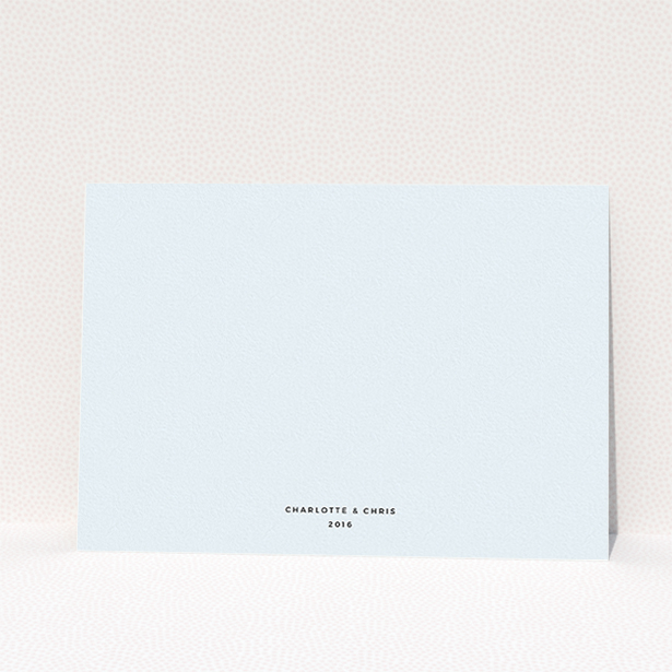 A wedding invite card design titled "Nice and square". It is an A5 invite in a landscape orientation. "Nice and square" is available as a flat invite, with mainly light blue colouring.