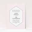 A wedding invite card called "Pink geometric maze". It is an A5 invite in a portrait orientation. "Pink geometric maze" is available as a flat invite, with tones of pink and white.