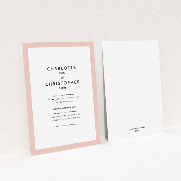 A wedding invite card template titled "Script switch". It is an A5 invite in a portrait orientation. "Script switch" is available as a flat invite, with tones of pink and white.