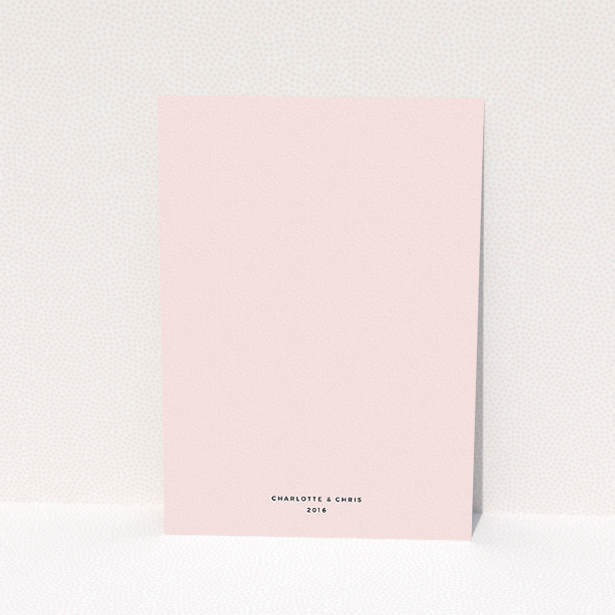 A wedding invite card design named "Script switch". It is an A5 invite in a portrait orientation. "Script switch" is available as a flat invite, with tones of navy blue and pink.