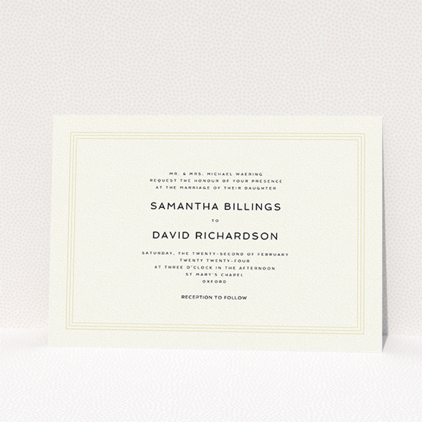 A wedding invite card design named "Simple Invite Message". It is an A5 invite in a landscape orientation. It is a photographic wedding invite card with room for 1 photo. "Simple Invite Message" is available as a flat invite, with mainly cream colouring.