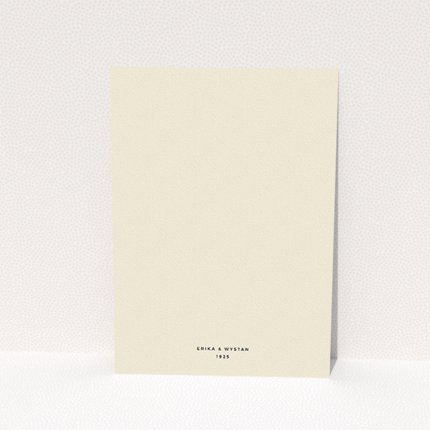 A wedding invite card design titled "Take on the sides". It is an A5 invite in a portrait orientation. "Take on the sides" is available as a flat invite, with tones of cream and navy blue.