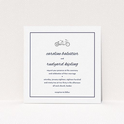 A wedding invite card named "Tandem sheet". It is a square (148mm x 148mm) invite in a square orientation. "Tandem sheet" is available as a flat invite, with mainly white colouring.
