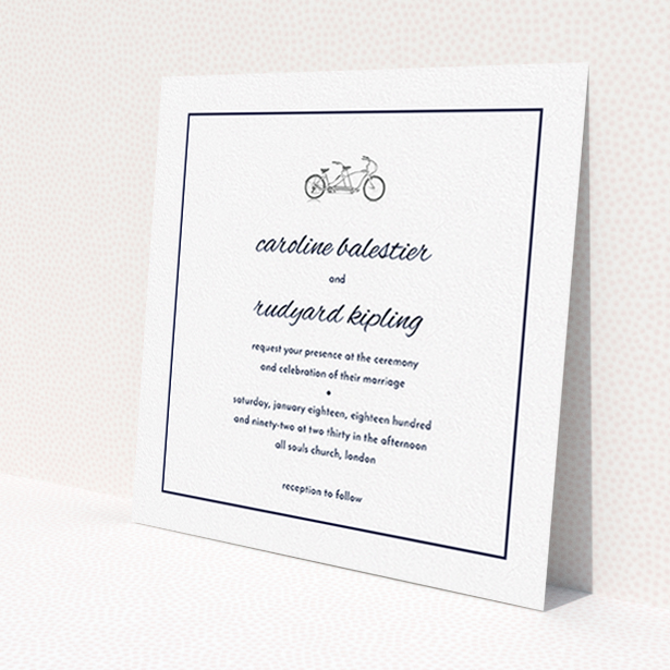 A wedding invite card named 'Tandem sheet'. It is a square (148mm x 148mm) invite in a square orientation. 'Tandem sheet' is available as a flat invite, with mainly white colouring.