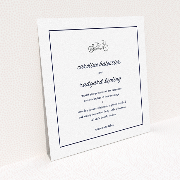 A wedding invite card named "Tandem sheet". It is a square (148mm x 148mm) invite in a square orientation. "Tandem sheet" is available as a flat invite, with mainly white colouring.