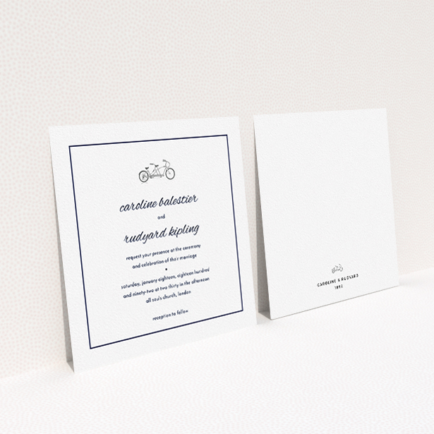 A wedding invite card named "Tandem sheet". It is a square (148mm x 148mm) invite in a square orientation. "Tandem sheet" is available as a flat invite, with mainly white colouring.