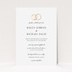 A wedding invite card named "The newlyweds". It is an A5 invite in a portrait orientation. "The newlyweds" is available as a flat invite, with tones of white and gold.