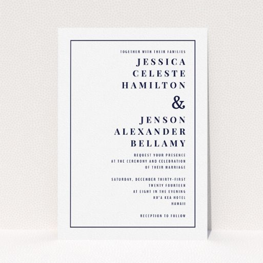A wedding invite card design titled "To the right". It is an A5 invite in a portrait orientation. "To the right" is available as a flat invite, with mainly white colouring.