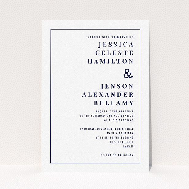 A wedding invite card design titled "To the right". It is an A5 invite in a portrait orientation. "To the right" is available as a flat invite, with mainly white colouring.