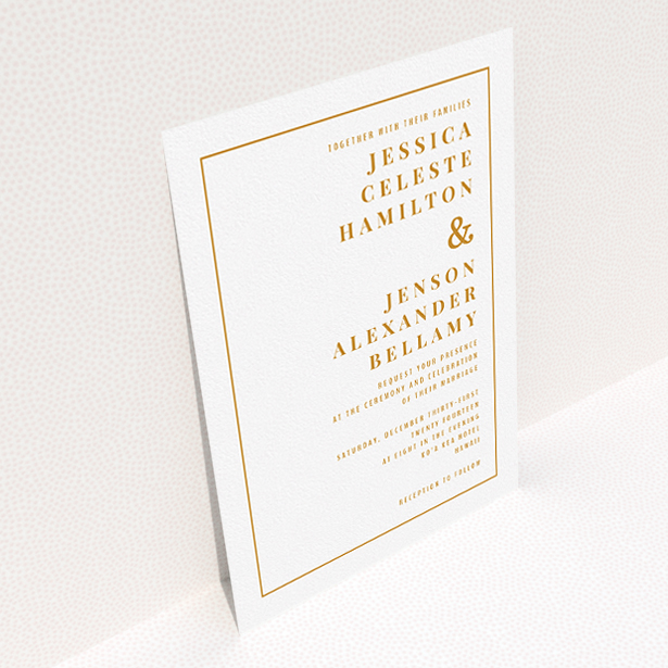 A wedding invite card named "To the right". It is an A5 invite in a portrait orientation. "To the right" is available as a flat invite, with tones of white and orange.