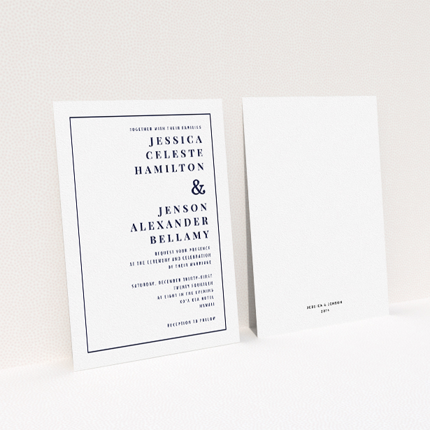 A wedding invite card design titled "To the right". It is an A5 invite in a portrait orientation. "To the right" is available as a flat invite, with mainly white colouring.