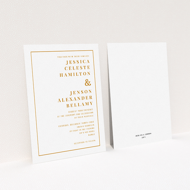 A wedding invite card named "To the right". It is an A5 invite in a portrait orientation. "To the right" is available as a flat invite, with tones of white and orange.
