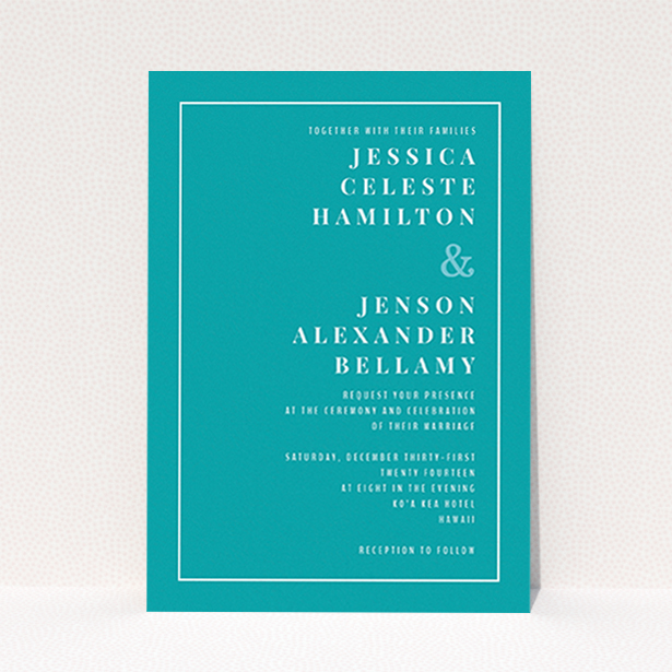 A wedding invite card template titled "To the right". It is an A6 invite in a portrait orientation. "To the right" is available as a flat invite, with tones of green and white.