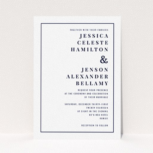 A wedding invite card design called "To the right". It is an A6 invite in a portrait orientation. "To the right" is available as a flat invite, with mainly white colouring.