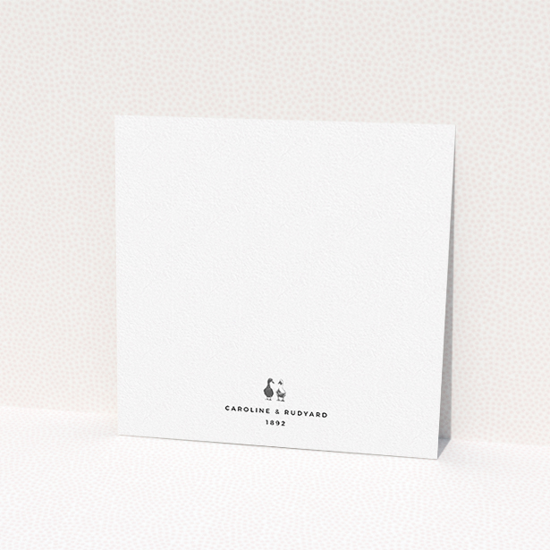 A wedding invite card called "Two little ducks". It is a square (148mm x 148mm) invite in a square orientation. "Two little ducks" is available as a flat invite, with mainly white colouring.