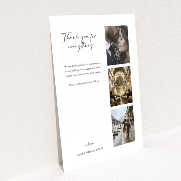 Wedding thank you card design featuring the portrait template with no photos on the back page.