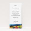 A wedding menu card template titled "Country Road". It is a tall (DL) menu in a portrait orientation. "Country Road" is available as a flat menu, with tones of red, blue and green.