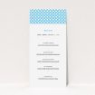 A wedding menu card template titled "From Japan". It is a tall (DL) menu in a portrait orientation. "From Japan" is available as a flat menu, with tones of blue and white.
