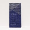 A wedding menu card called "In the Navy". It is a tall (DL) menu in a portrait orientation. "In the Navy" is available as a flat menu, with tones of blue and white.