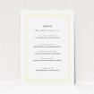 A wedding menu card design called "Subtle Cream Border". It is an A5 menu in a portrait orientation. "Subtle Cream Border" is available as a flat menu, with mainly cream colouring.