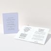 A wedding order of service called "Baby Blue Classic". It is an A5 booklet in a portrait orientation. "Baby Blue Classic" is available as a folded booklet booklet, with tones of blue and white.