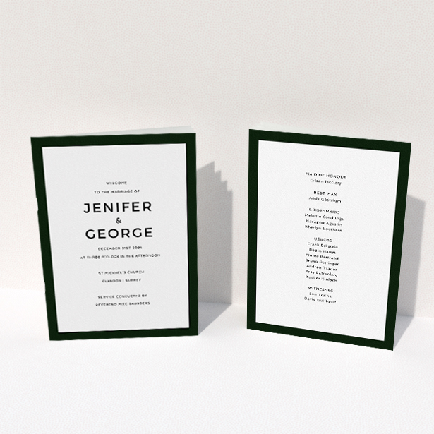 A wedding order of service design titled "Black and White Classic". It is an A5 booklet in a portrait orientation. "Black and White Classic" is available as a folded booklet booklet, with tones of black and white.